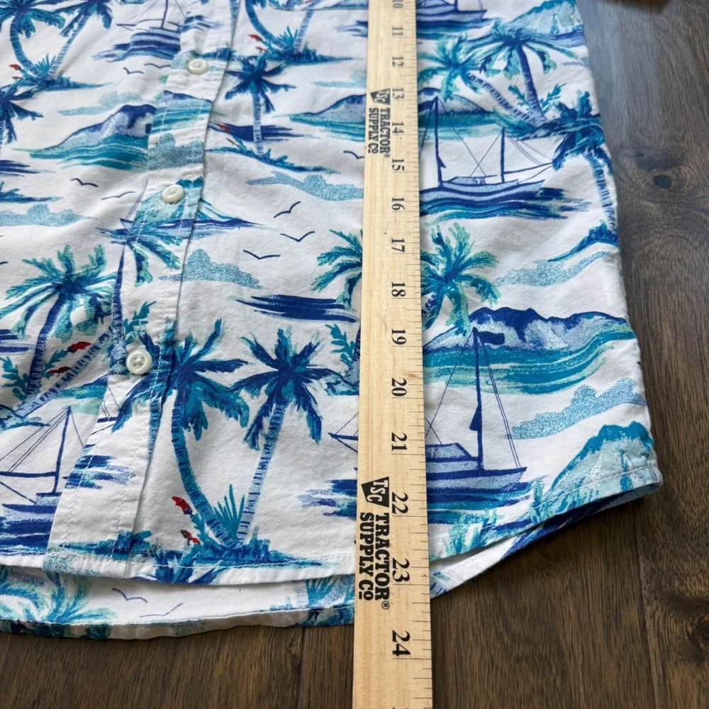 The Children's Place Tropical Button Down Kids 10/12 White‎ Blue Excellent Palm